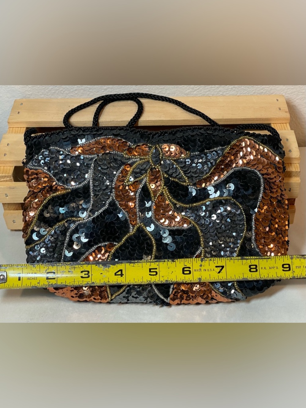 Black Silver Copper Sequin Evening Clutch Handbag | 19” Strap | Like New - Picture 12 of 13